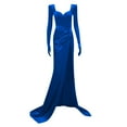 thumbnail image 4 of safuny Women's Maxi Side Split Dress Solid Color Velvet Holiday Long Sleeve V Neck Elegant Cocktail Wedding Evening Party Trendy Dresses Blue M, 4 of 4