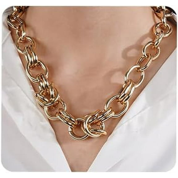Punk Cuban Gold Chunky Loop Link Chain Choker Necklace for Women Metal Rolo Cable O Link Chain Necklace Hiphop Costume Accessories