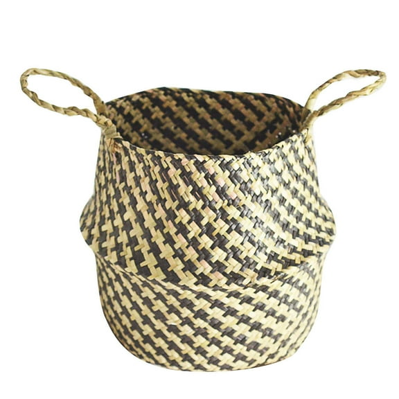 Moocorvic Seagrass Wicker Basket Flower Pot Folding Basket Dirty Basket Storage Decoration