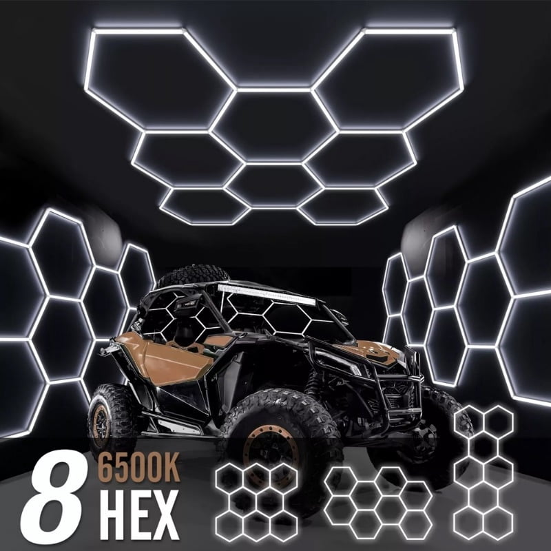 Hexagon LED Garage Lights - 222W, 22200LM, 8 Grids, 6500K Super Bright, Honeycomb Design, Ceiling Mount for Garage, Barber, Warehouse, Car Detailing Shop, Exhibition Hall, Gym