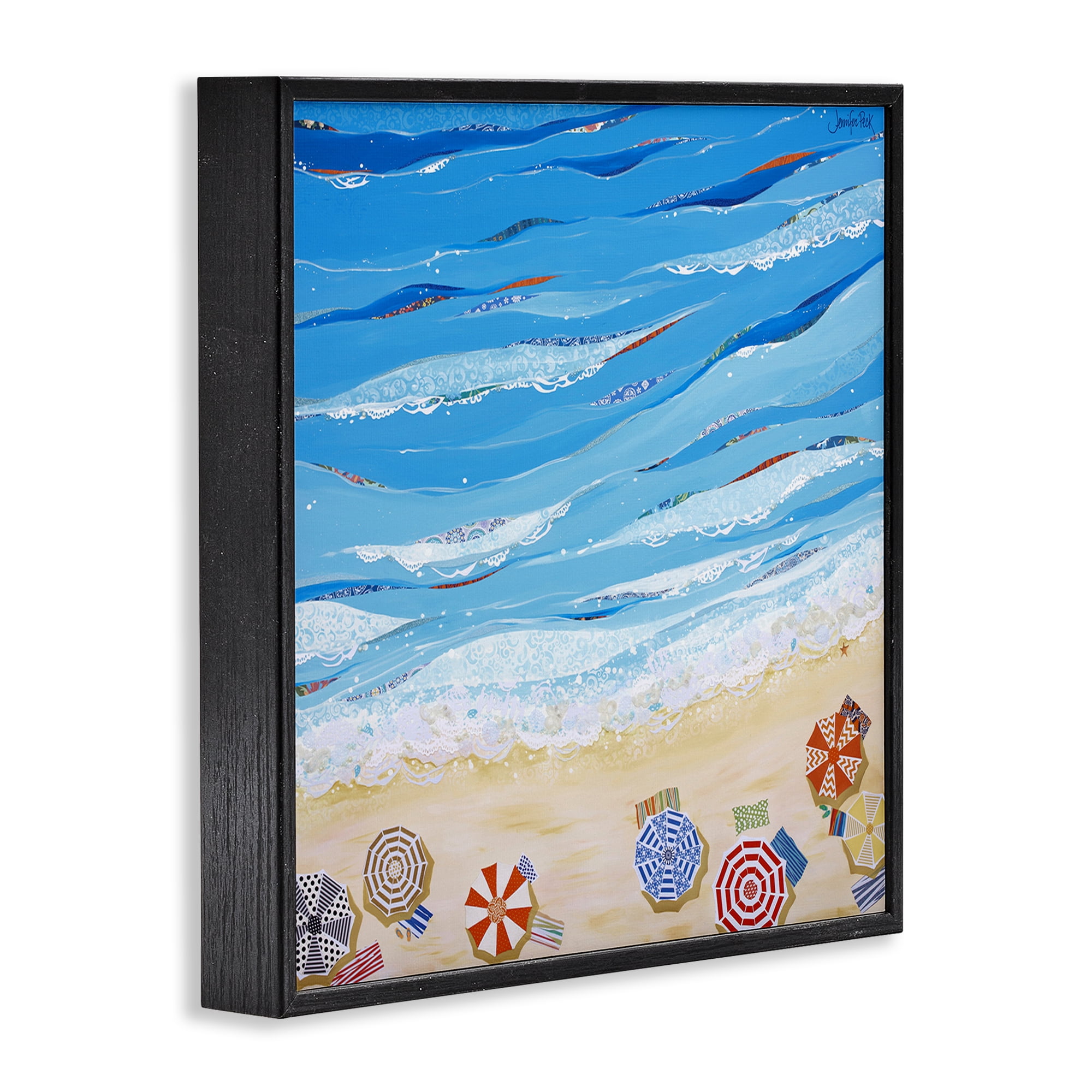 Stupell Industries Made In The Shade Beach Landscape Painting Black Framed Art Print Wall Art, 17 x 17