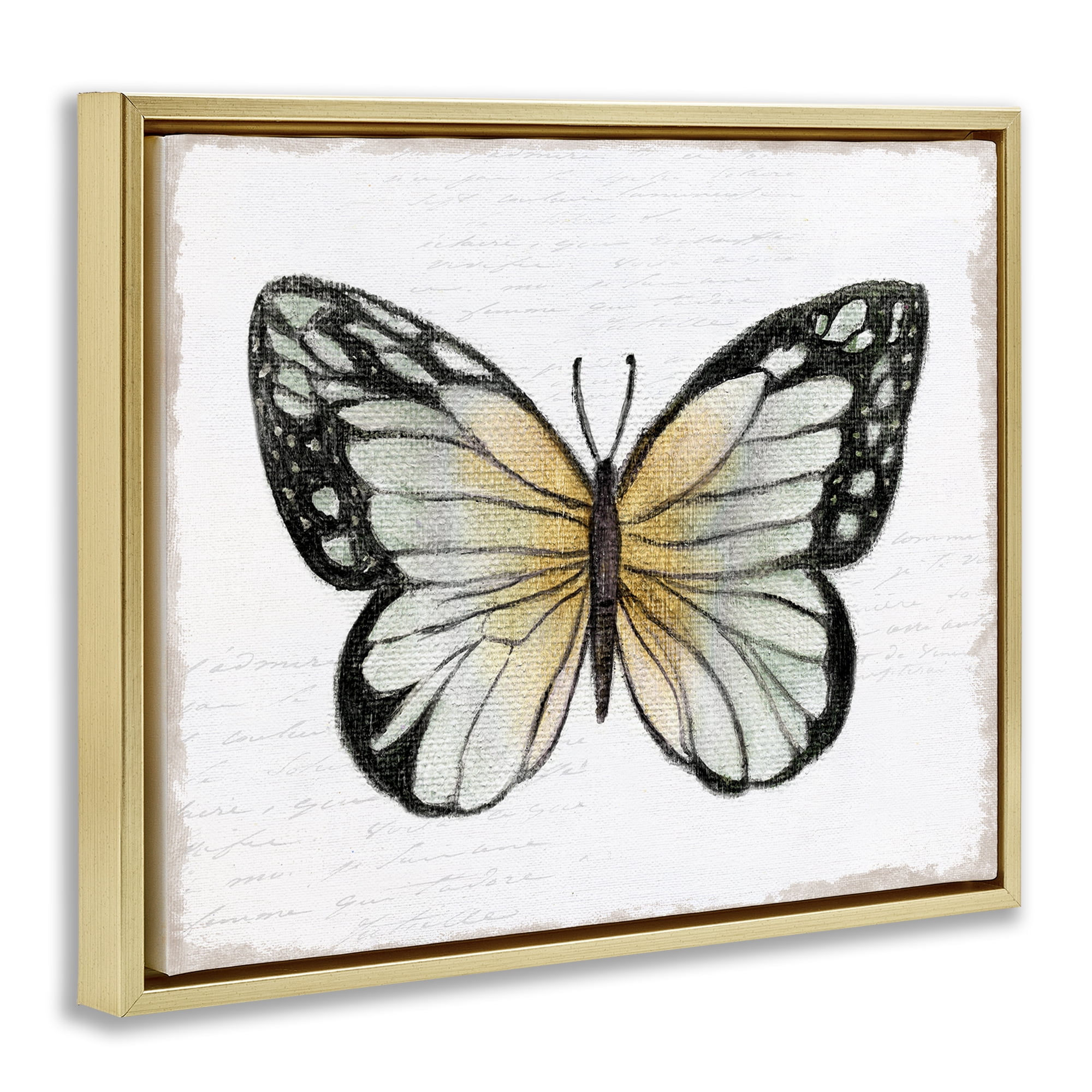Stupell Industries Monarch Butterfly Visage Animals Painting Gold Floater Framed Canvas Art Print Wall Art, 31 x 25