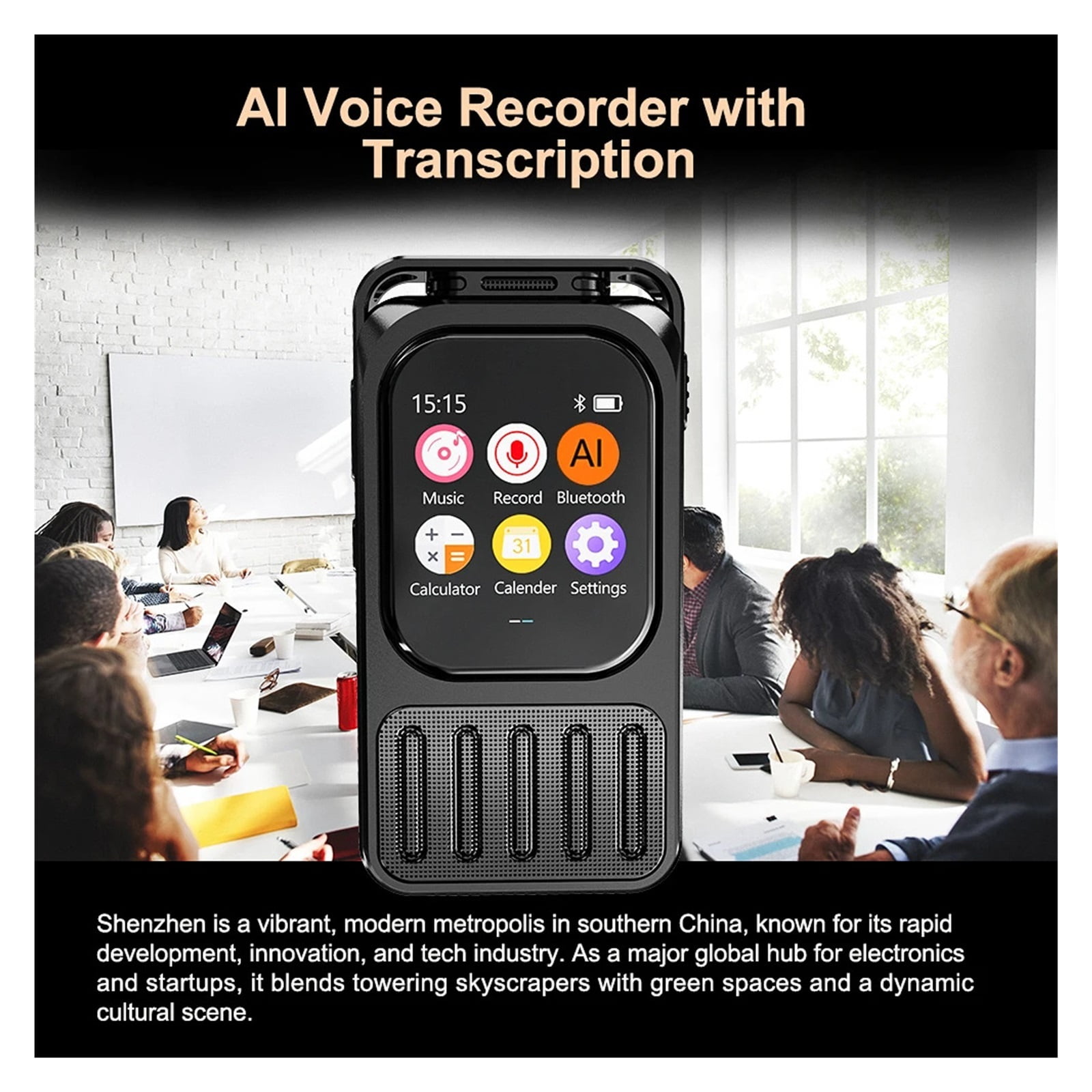 Voice Recorder Real-Time Translation Voice to Text Blue Tooth Connect Touchable Screen Recorder