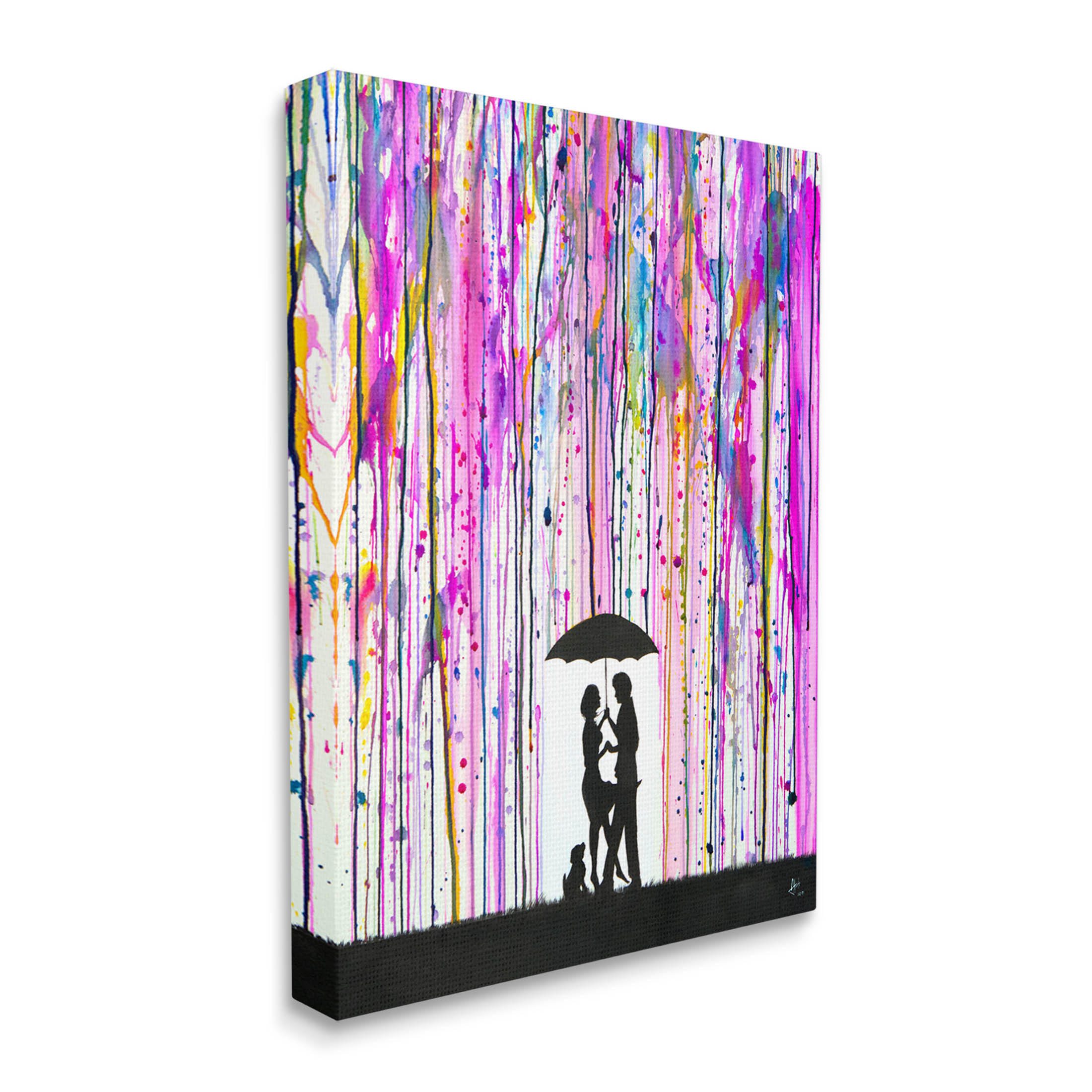 Bold Purple Rainfall Family Silhouette Abstract Graphic Art Gallery Wrapped Canvas Print Wall Art