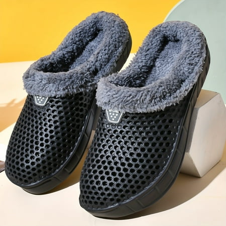

Men s Stylish Clogs Slip-on Casual Cotton Slippers Soft-soled Walking Shoes With Furry Lining Outdoor Garden Shoes For Autumn And Winter