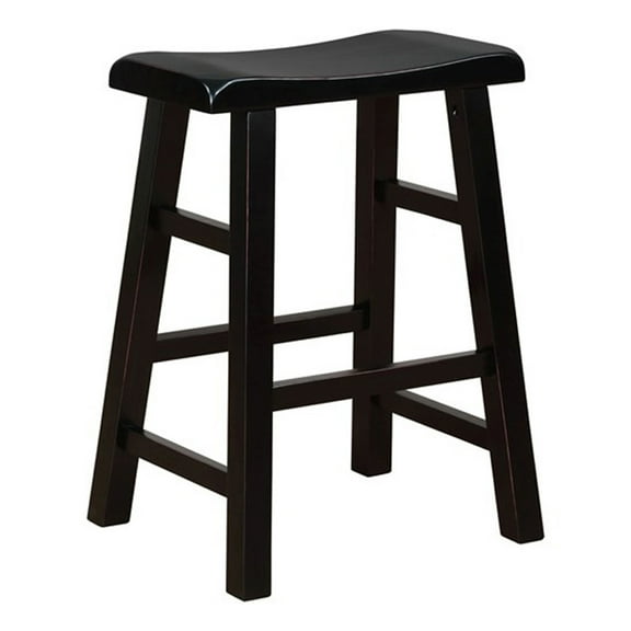 eHemco Heavy-Duty Solid Wood Saddle Seat Kitchen Counter Height Barstools, 24 Inch, Black