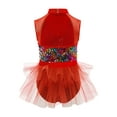 thumbnail image 4 of CHICTRY Girls Salsa Jazz Dress Sleeveless Backless with Shiny Sequins in Color Block Pattern Hip Tassels Dance Jumpsuit Red 12, 4 of 5