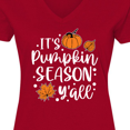 thumbnail image 4 of Inktastic Thanksgiving It's Pumpkin Season Y'all with Fall Leaves Women's V-Neck T-Shirt, 4 of 5