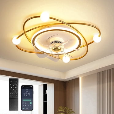 RRBEST Modern Ceiling Fan with Lighting, 58 Cm Dimmable LED Ceiling Lamp with Fan, 48 W Timer Ceiling Fan with Lamp for Living Room or Dining Room (Gold)
