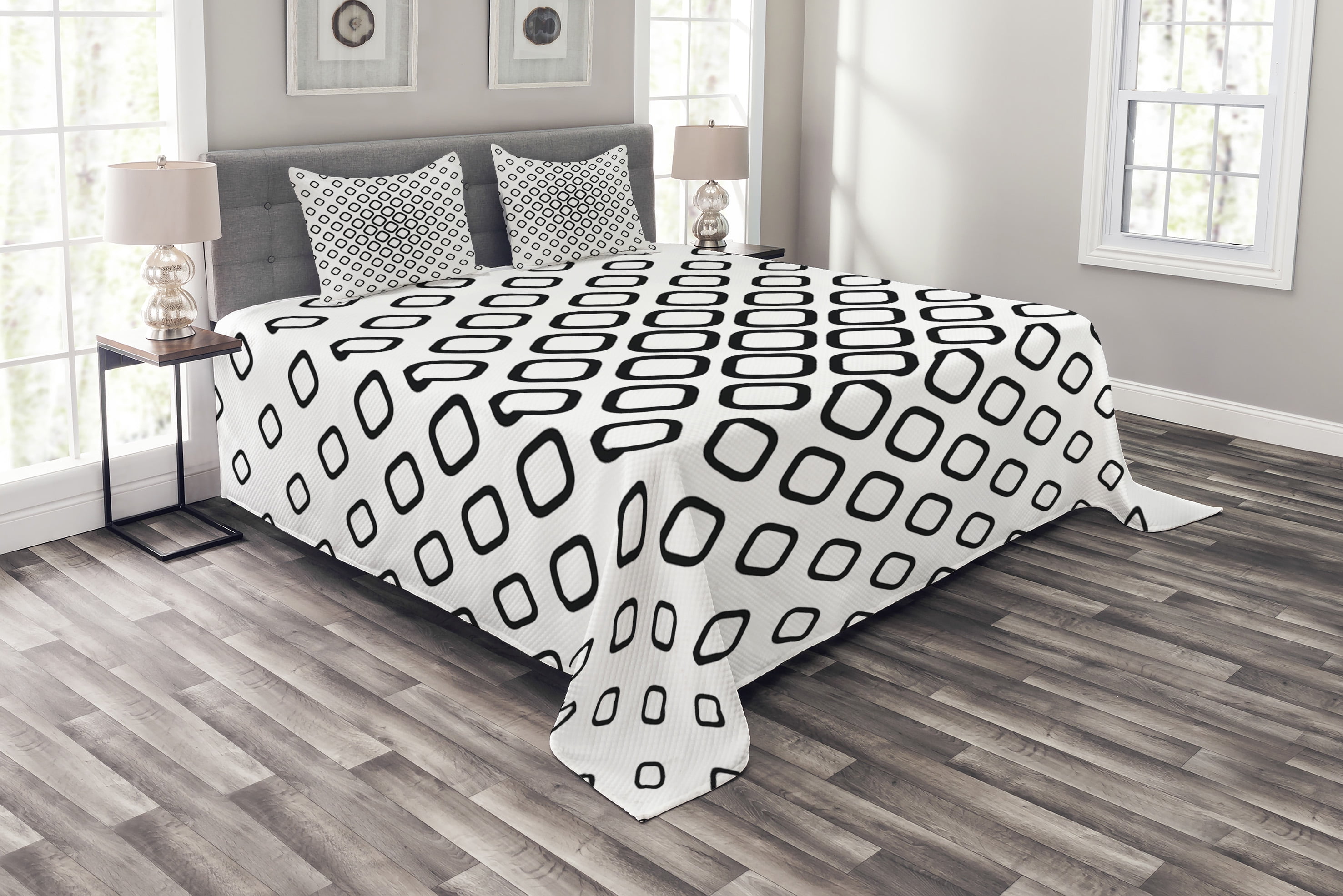 Abstract Bedspread Set, Trippy Fractal Geometrical Rounded Square