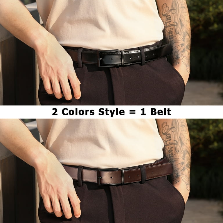 Maikun Men's Reversible Leather Belt, Black and Brown photo 5