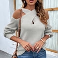 thumbnail image 3 of Suéter de punto para mujer, jersey de manga larga, blusa tipo túnica con hombros descubiertos, suéter sexy, prendas de punto básicas elegantes e informales, suéter de punto fino acanalado, 3 of 4