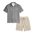 thumbnail image 7 of Mens 2 Piece Sets Short Sleeve Button Down Shirt Mesh Short with Pocket Casual Summer Beach Vacation Outfit Gray 2XL, 7 of 7