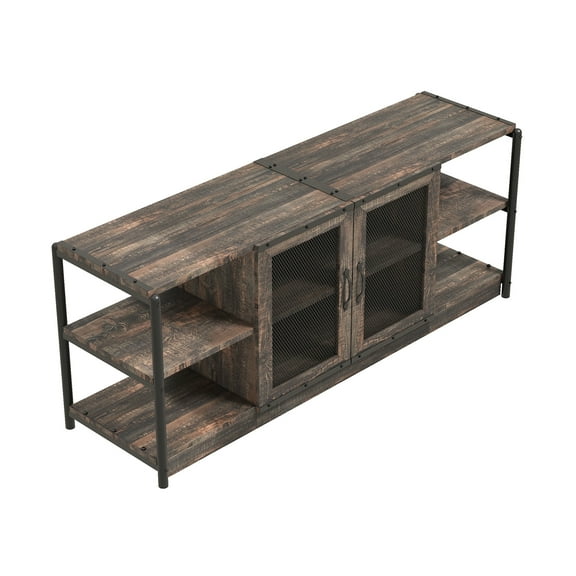 TV Stand, Entertainment Center Up to 75 Inch, TV Console with Storage Cabinet and Mesh Door, Industrial TV Console for Living Room and Bedroom 71 Inch Rustic