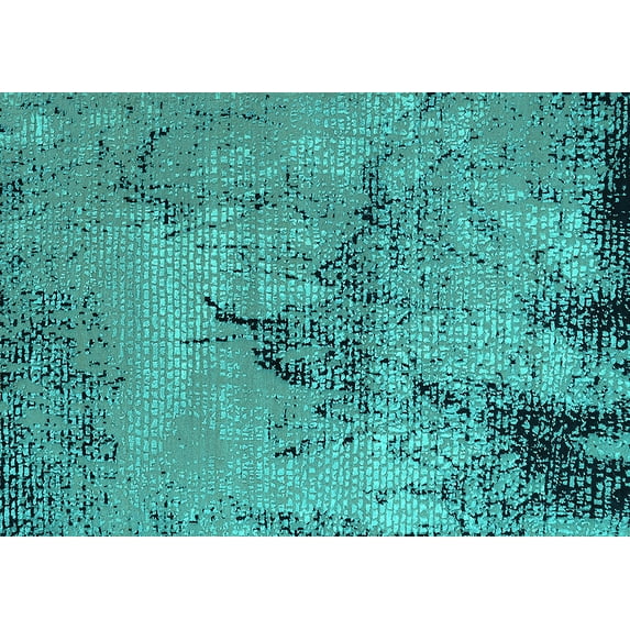 Ahgly Company Machine Washable Indoor Rectangle Oriental Turquoise Blue Industrial Area Rugs, 3' x 5'