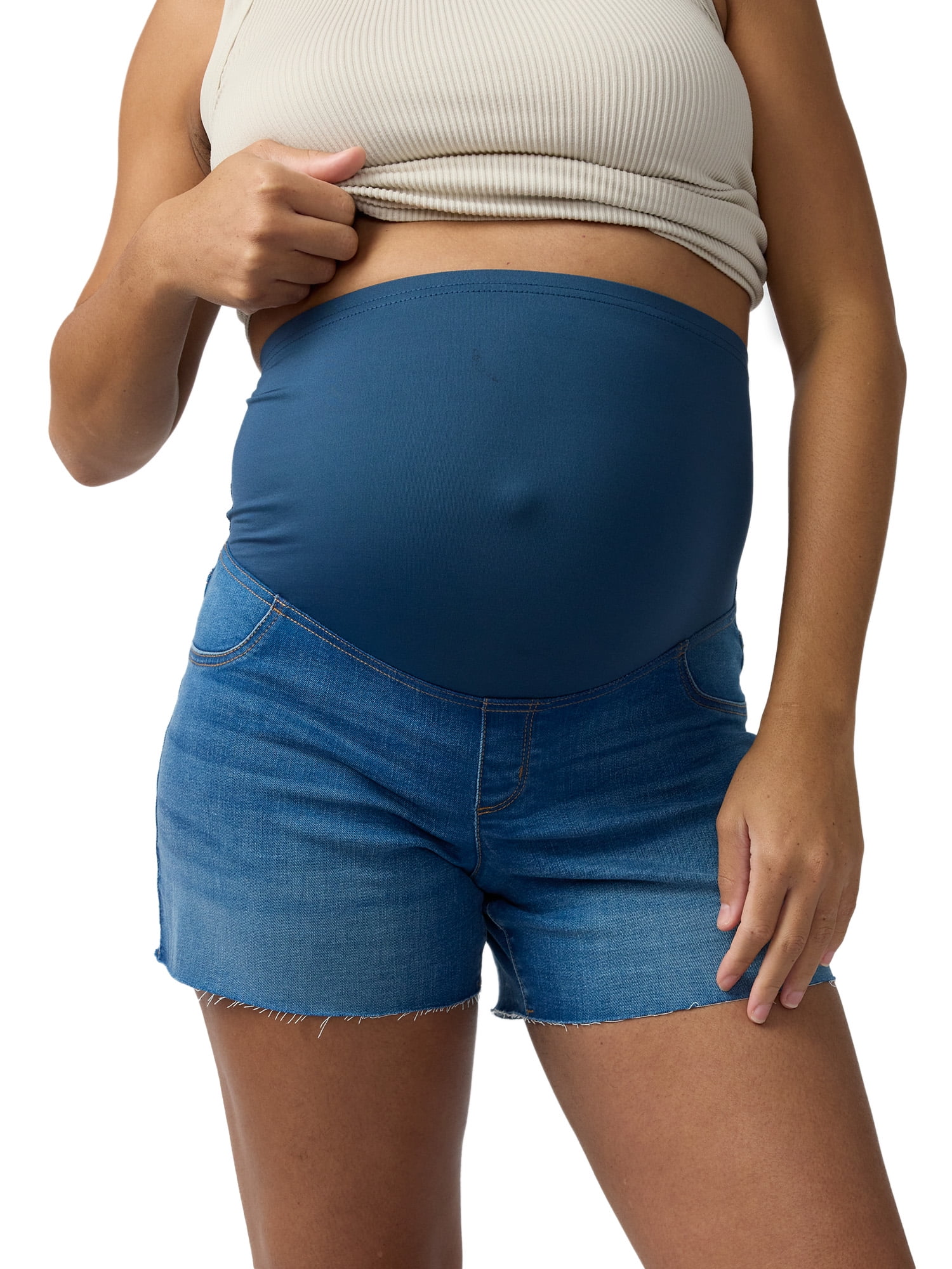 Ingrid & Isabel For Every Belly Women's Maternity Over The Belly Raw Hem Denim Short, Sizes S-XXL