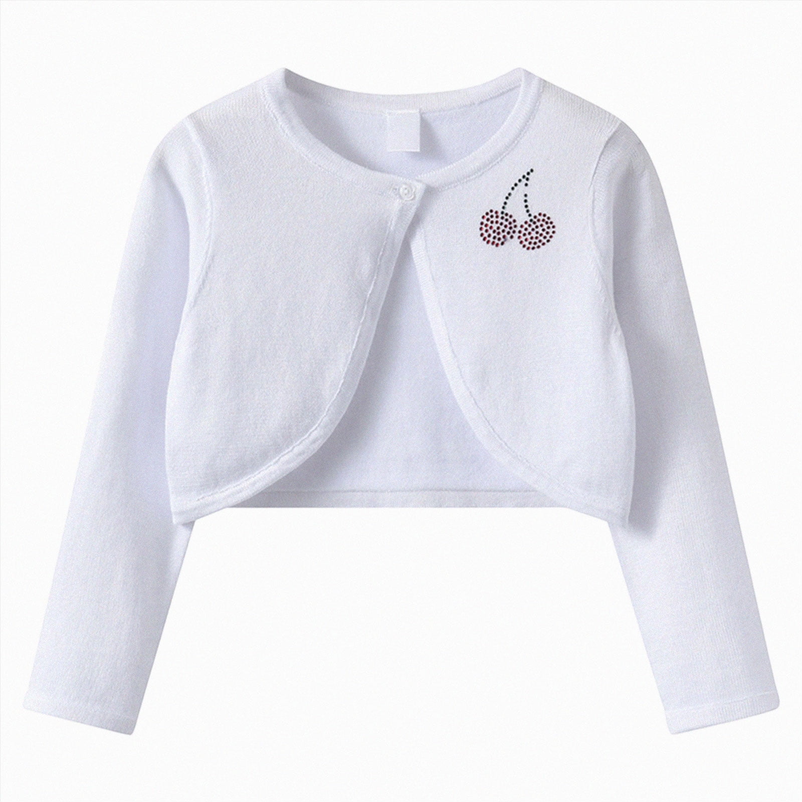 WUANDIXFA Girls Cardigans 1-14 Years Kids Girls Long Sleeve Button Crop Cardigan Sweater Knit Bolero Cardigan for Dresses Outfits White 1-2 Years