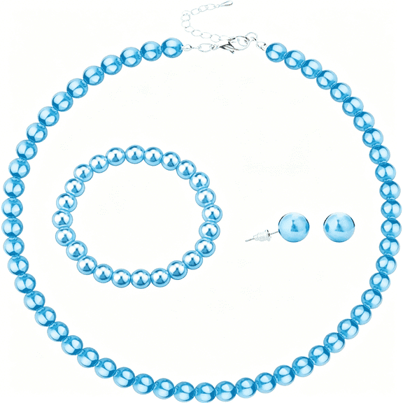 DESIGNICE 3Pcs Simulated Multicolor Pearl Necklace Earrings Bracelet Set Imitation Pearl Beads Strand Elegant Bridal Wedding Birthday Valentine Vintage Costume Jewelry for Women