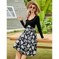 thumbnail image 3 of Yesfashion Women's Long Sleeve Vintage Floral Patchwork Dress Flared A-line Swing Casual Party Midi Dress, 3 of 5