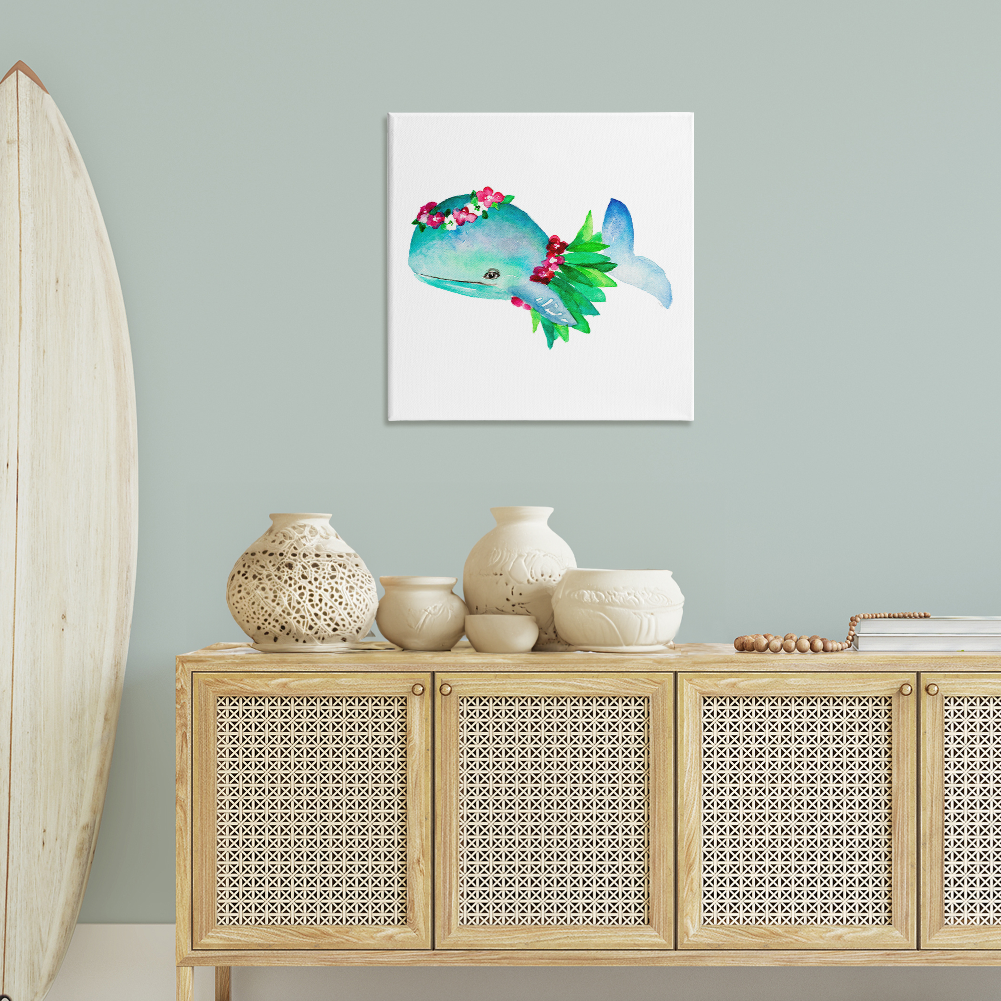 Stupell Industries Hula Skirt Whale Novelty Painting Gallery Wrapped Canvas Art Print Wall Art, 30 x 30