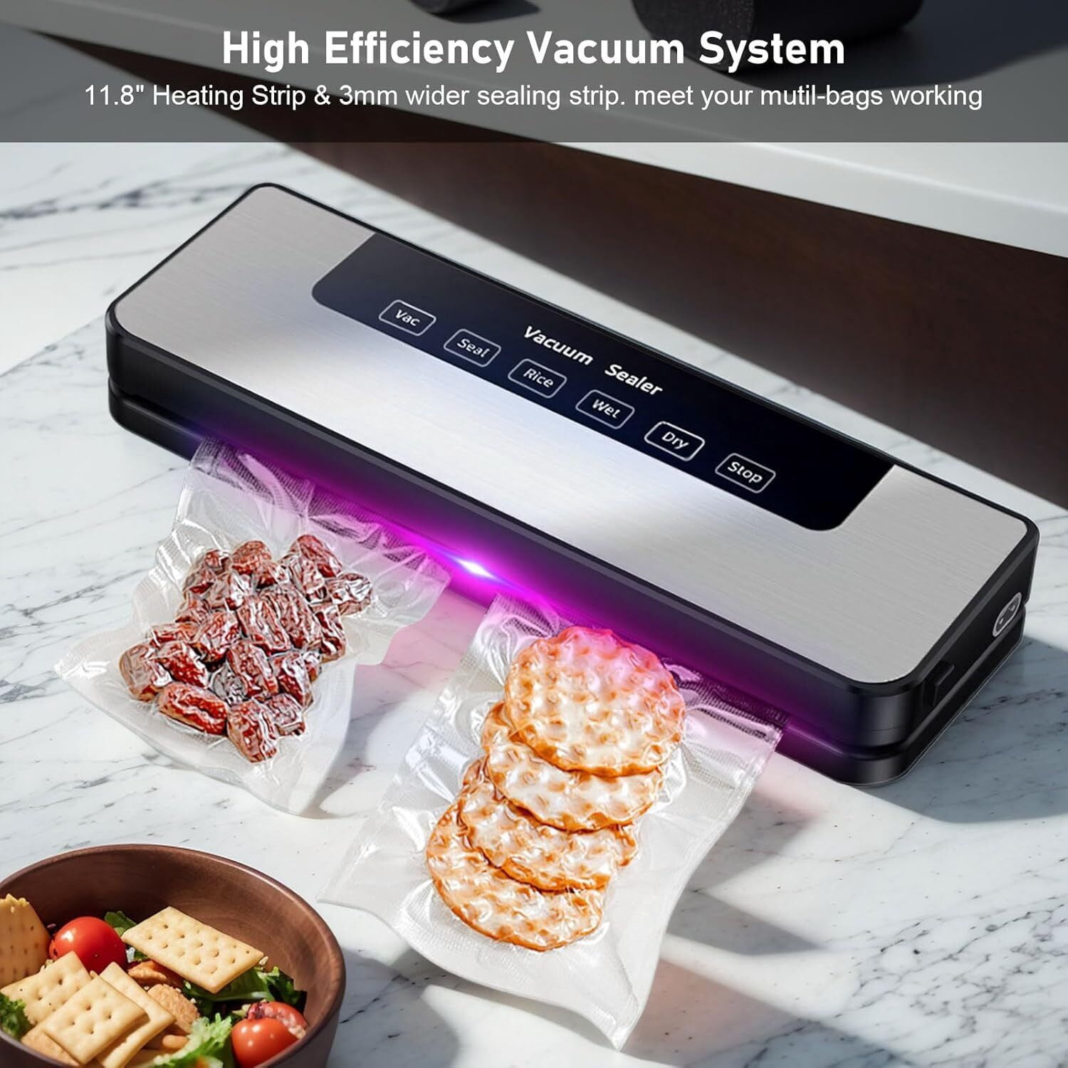 TOPCHANCES Vacuum Sealing Machine for Food Storage, Automatic Food Sealer Machine with Led Indicator Lights, Dry & Moist Food Modes