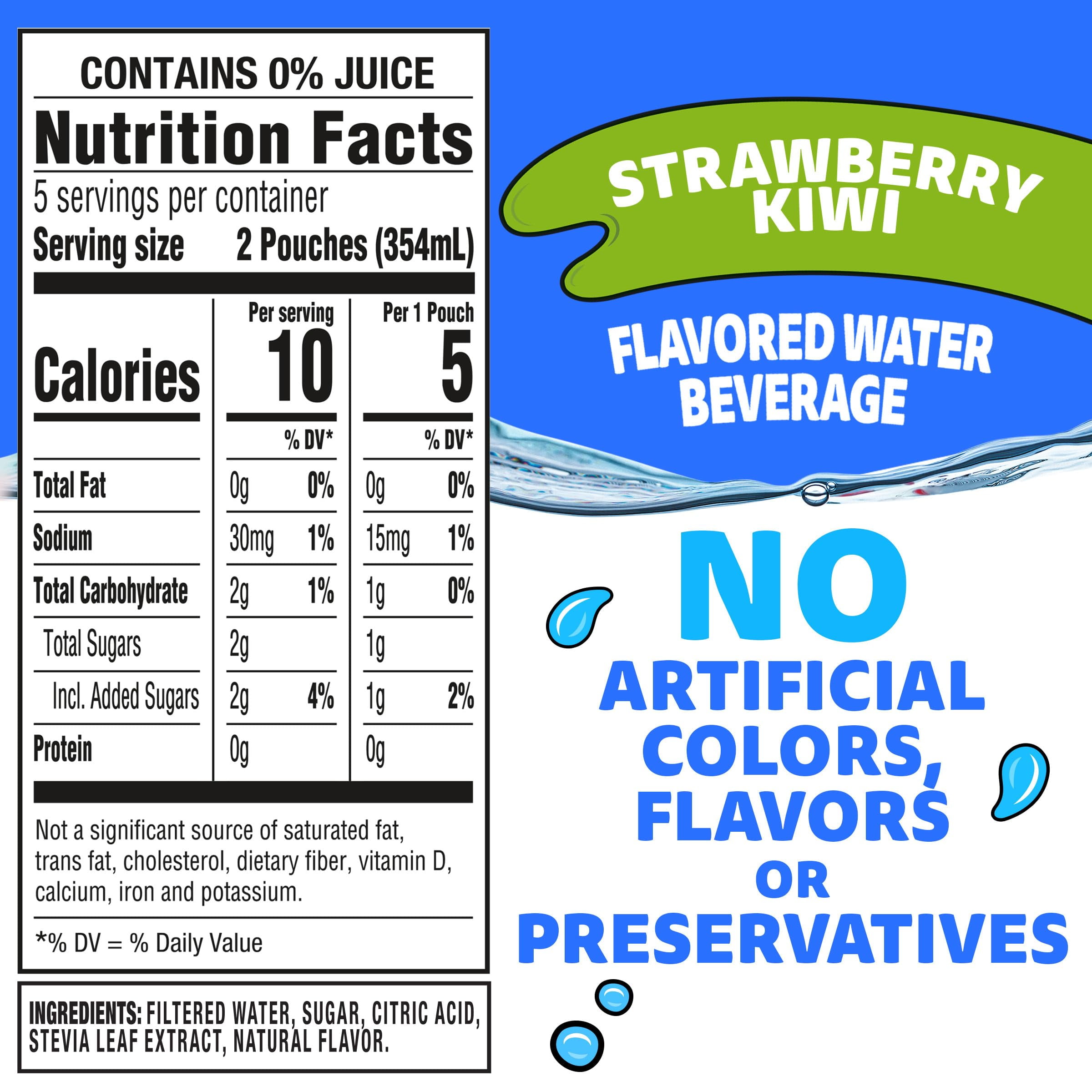 (4 pack) Capri Sun Roarin' Waters Strawberry Kiwi Surf Flavored Water Kids Drink Pouches, 10 Ct Box, 6 fl oz Pouches, Crisp, Light, Thin