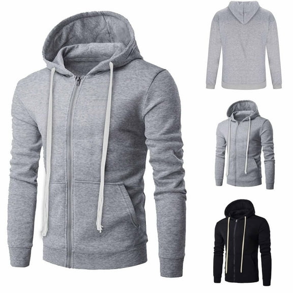 Miluxas Mens Full Zip Casual Cotton Hooded Fleece Drawstring Hoodies Pullover Sweatshirts Casual Long Sleeve Shirts Gray