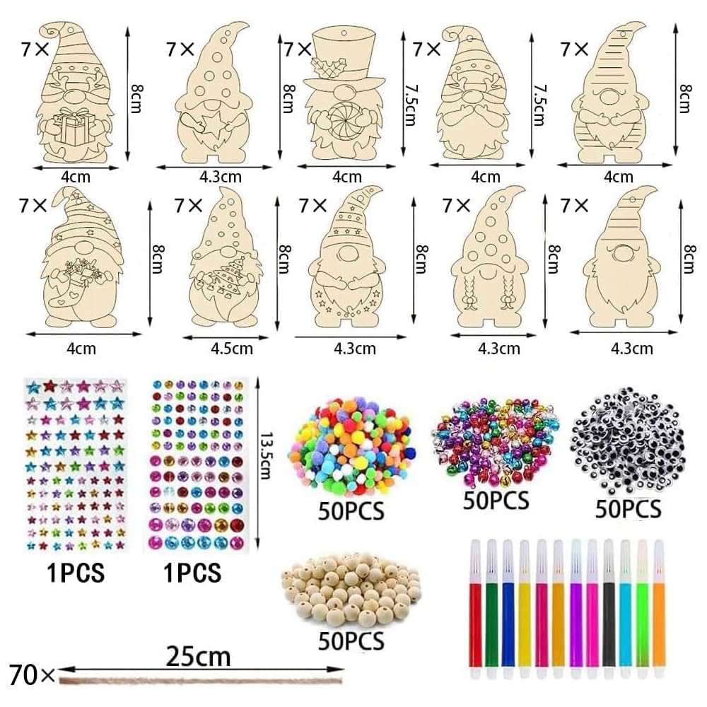 YUNOVA 354pcs Christmas Wooden Ornaments DIY Kit for Kids, Painting Craft Set with Elf Pendants, Bells, Eyes, Strings for Tree Decorations, Holiday Party Crafts
