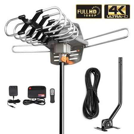 Glass Mount Uhf Antenna Outdoor 150 Mile 4K Motorized TV Antenna with Roof Tripod Mount Pole 360 Degree Rotation OTA Amplified HD, Support - UHF VHF 1080P Channels ()