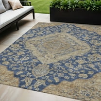 HomeRoots 605254 5 x 8 ft. Navy Blue, Beige & Brown Oriental Washable Indoor & Outdoor Rectangle Area Rug