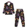 thumbnail image 4 of DISNIMO Women 2 Piece Lounge Sets Skull Flower Printed Long Sleeve Top and Long Pants Sets Button Down Sleepwear V Neck Comfy Pjs Loungewear Set with Pocket, 4 of 7