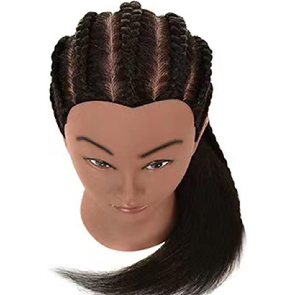 Mannequin Head with Human Hair with Stand for Hairdresser Practice Cosmetology Manikin Doll Training Head Braiding Styling Coloring Cutting Updos Display