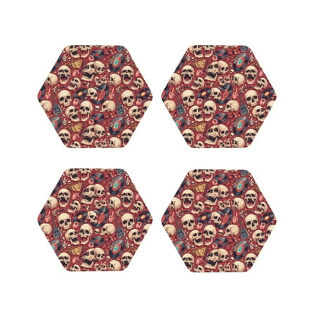 

Tideii Skull record Guitar music for Leather Coasters 4 Pieces Anti-fouling and Anti-scalding Decorative Coasters Suitable for Restaurants Kitchens Coffee Shops-Hexagon