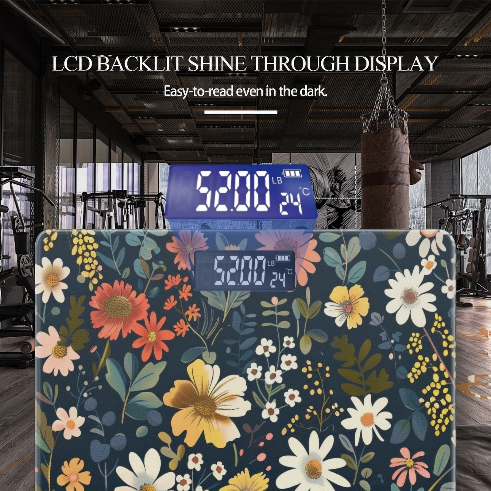 High Precision Body Weight Scale Smart Bathroom Scales with Large LCD Display(400lbs),Decorative for Bedroom-Vintage Daisies And Wildflowers