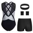 thumbnail image 4 of Aislor Girls Tank Unitards With Shorts Headband Gymnastics Leotard Athletic Ballet Dance Bodysuit Training Outfits Black Silver 16, 4 of 7