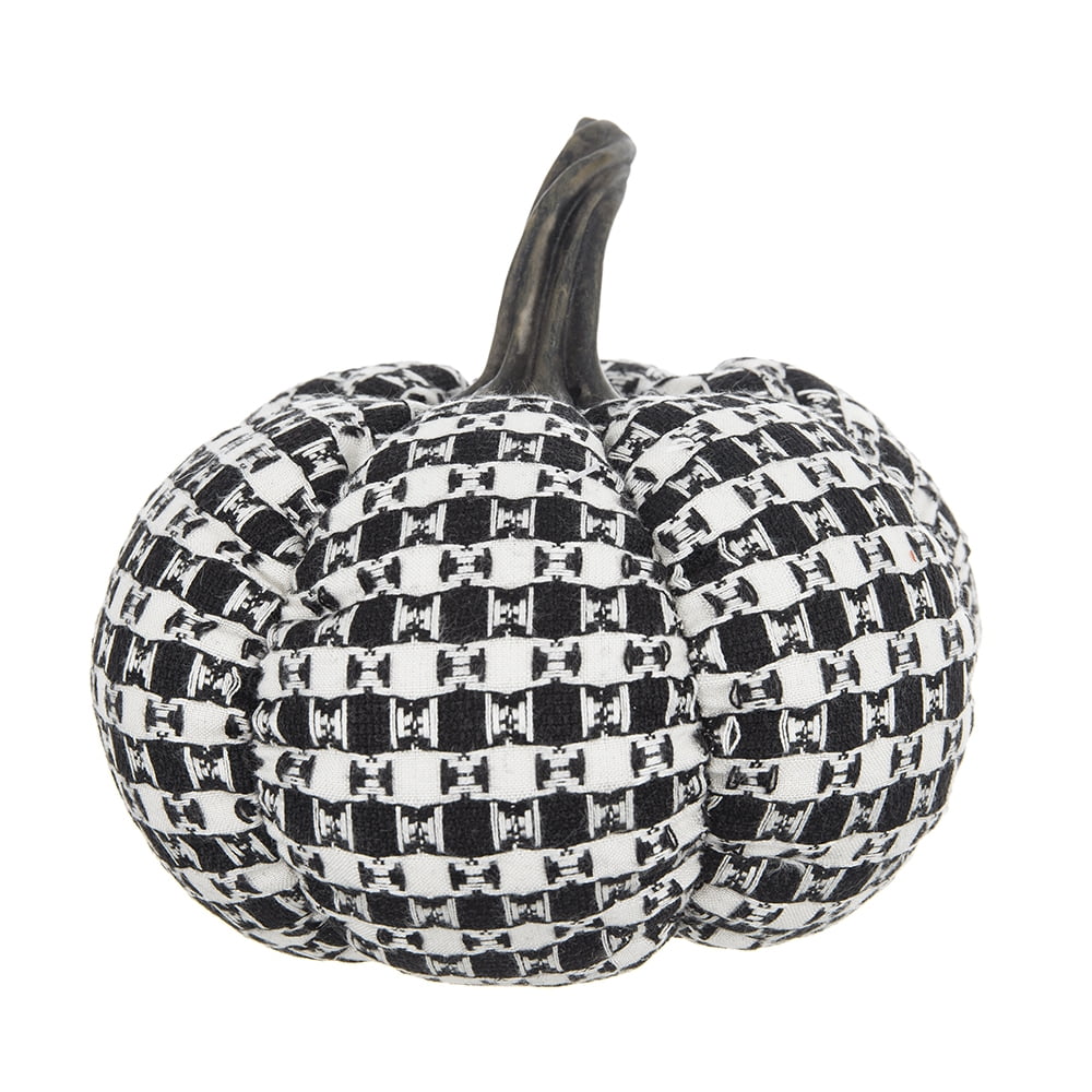 Fabric Black-White Plaid Pumpkin Decor Set of 2 7x7x6.7 Inch Farmhouse Style for Living Room Dining Room