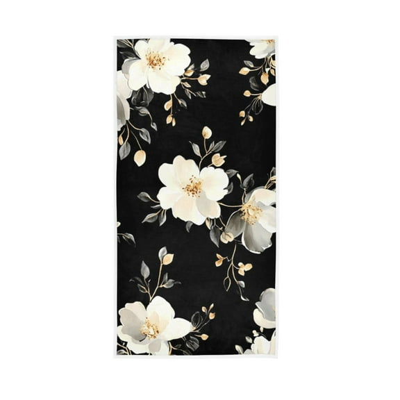 Elegant White Flower Face Towel Absorbent Hand Towels Bath Sport Gym