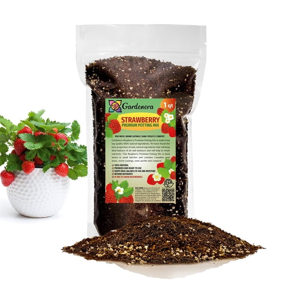 ⭐ Gardenera Labs Superior Potting Soil Blend for Strawberry Plants - Optimal Blend for Thriving and Juicy Strawberries (1 Quart)