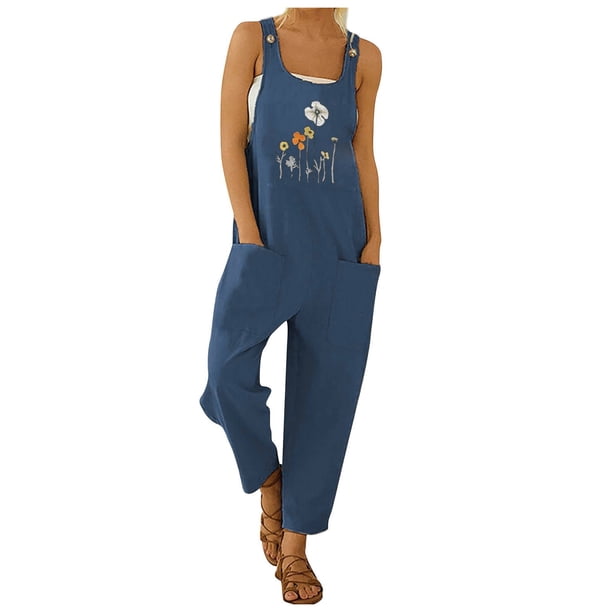 Mono Para Mujer Con Bolsillos A La Moda, Estampado Con Hombros Descubiertos, Tirantes, Pantalones, Mono Con Botones Odeerbi ODB-4