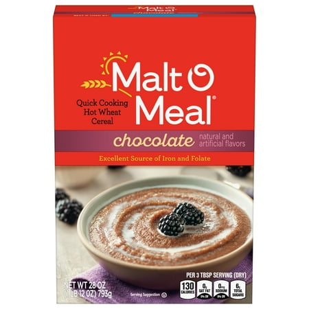 Malt-O-Meal Chocolate Hot Wheat Cereal, Quick Breakfast, Iron & Folate, 28 oz Box