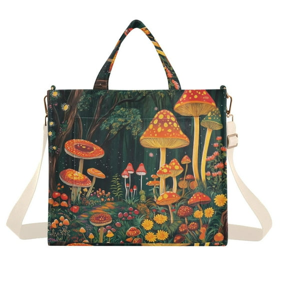 FORMRS Womens Corduroy Tote Bag Crossbody Shoulder Handbag with Pocket, Forest Mushroom