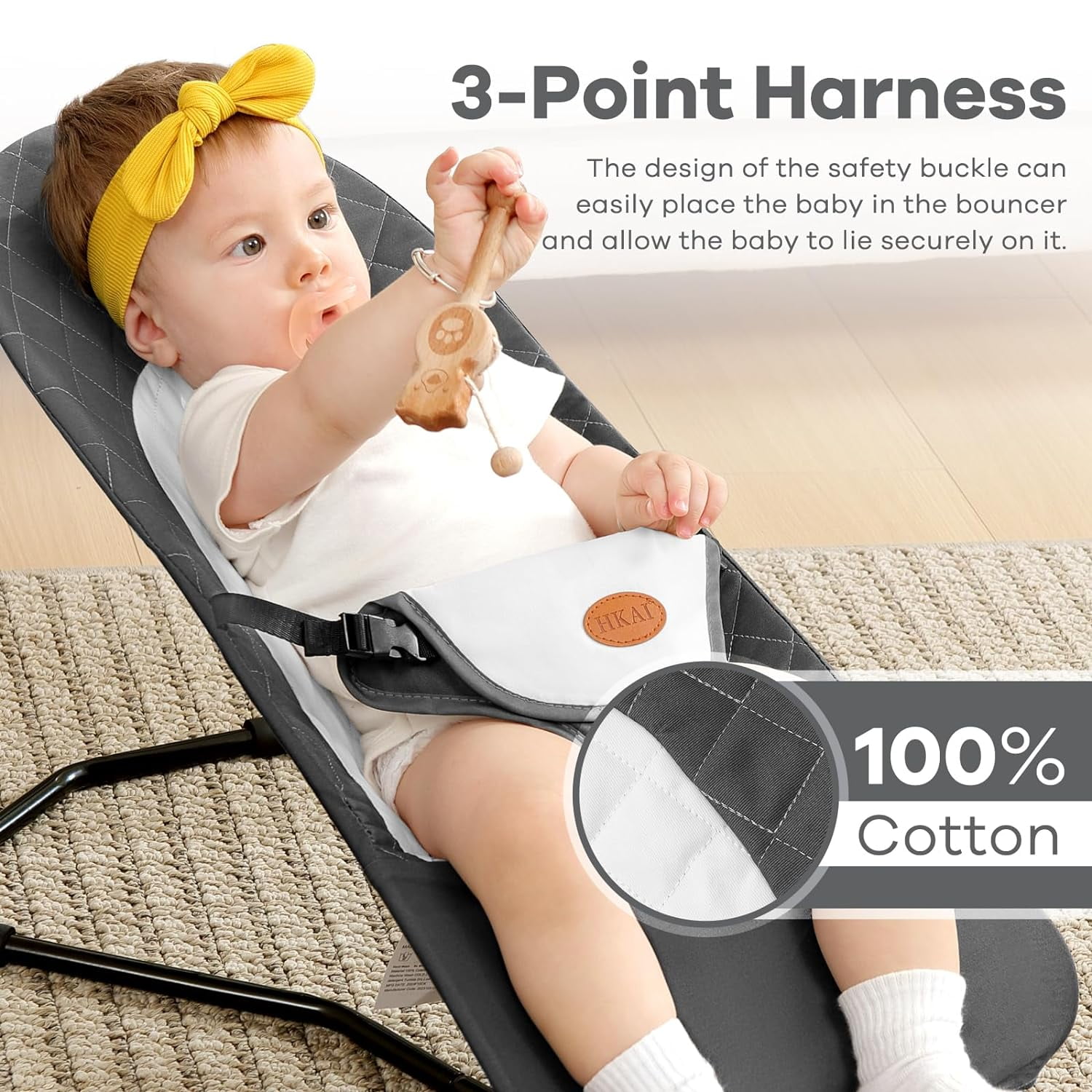 Baby Bouncer 2 in 1 Convenient Design, Removable Machine Washable, Comfortable Support, for 0-18 Months-Dark Gray