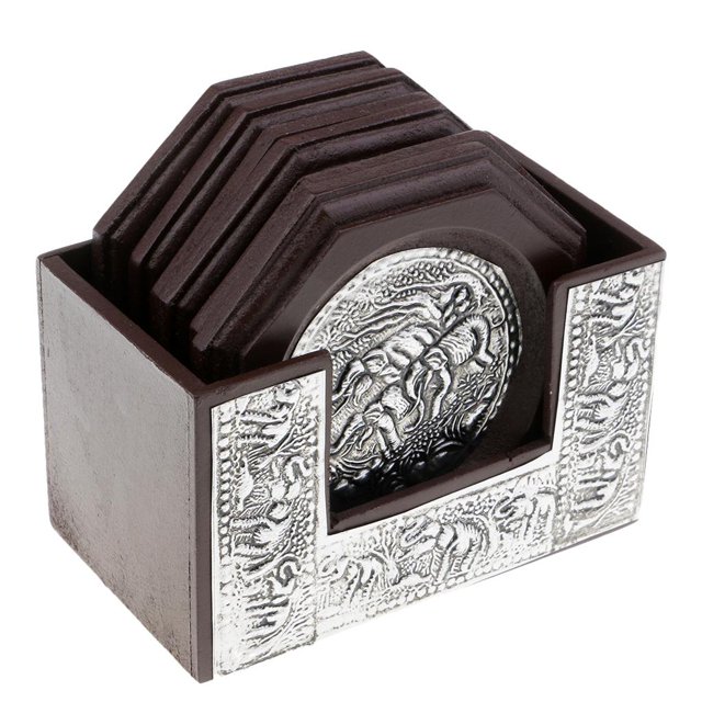Sostenedor con Posavasos Cuadrados de Accesorios de Aismiento del Calor Decoración Artesanal Hugo Posavasos de madera