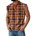 thumbnail image 2 of Domuza Men's Sleeveless Shirts Henley Neck Button Sleeveless Workout Athletic Tank Tops Summer Loose Fit Plaid T Shirt Orange M, 2 of 4