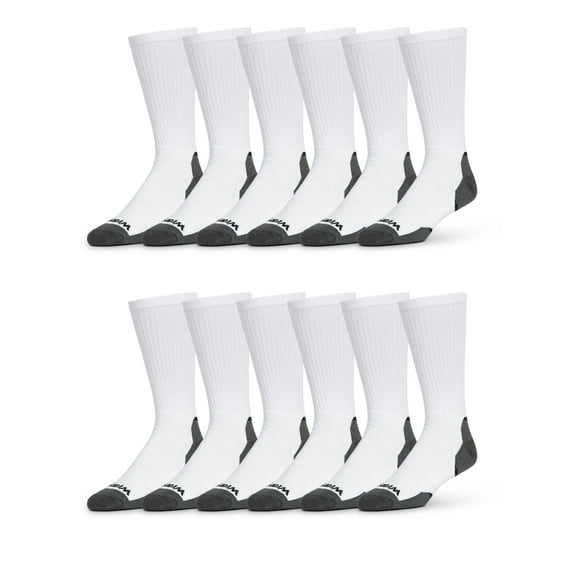 Wrangler Essential Cool Comfort Crew Socks for Men, Full-Cushion Comfy Socks, 6-12, White, 12-Pack