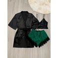 thumbnail image 2 of 3 Piece Simple Satin Pajama Set, Short Robe With Belt + Cami Top + Lace Trim Shorts, Women's Loungewear & Sleepwear, 2 of 5