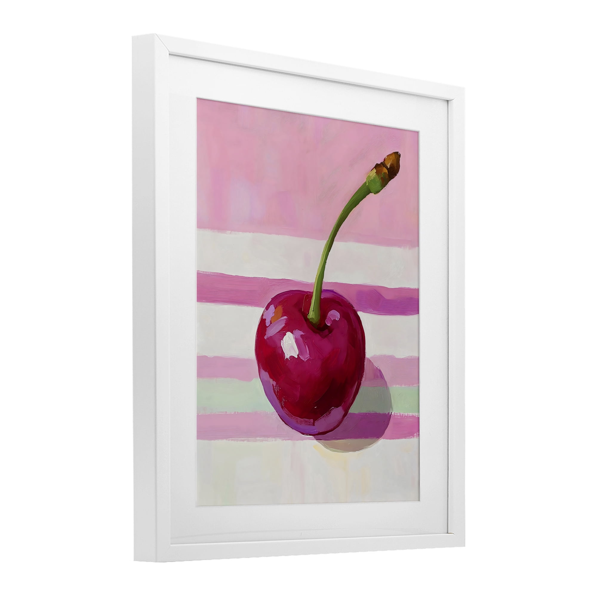 Stupell Industries Cherry on Pink Stripes White Framed Print Under Glass, design by The Prints Vibe