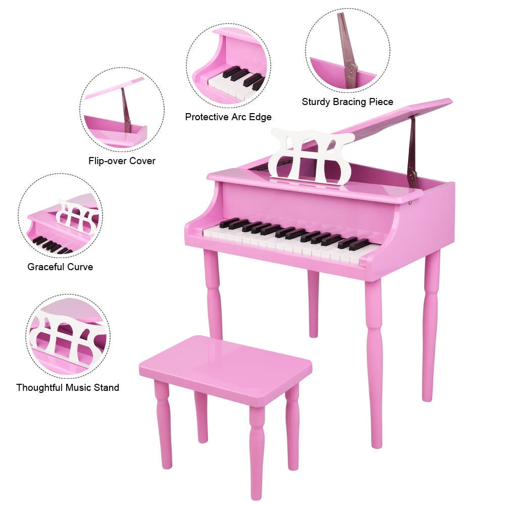 Kids Classic Wooden Piano, 30-Key Mini Grand Piano Toy with Lid, Bench, Foldable Music Rack, Song Book, Note Stickers Kids Classic Wooden Piano, 30-Key Mini Grand Piano Toy with Lid, Bench, Foldable Music Rack, Song Book, Note Stickers
