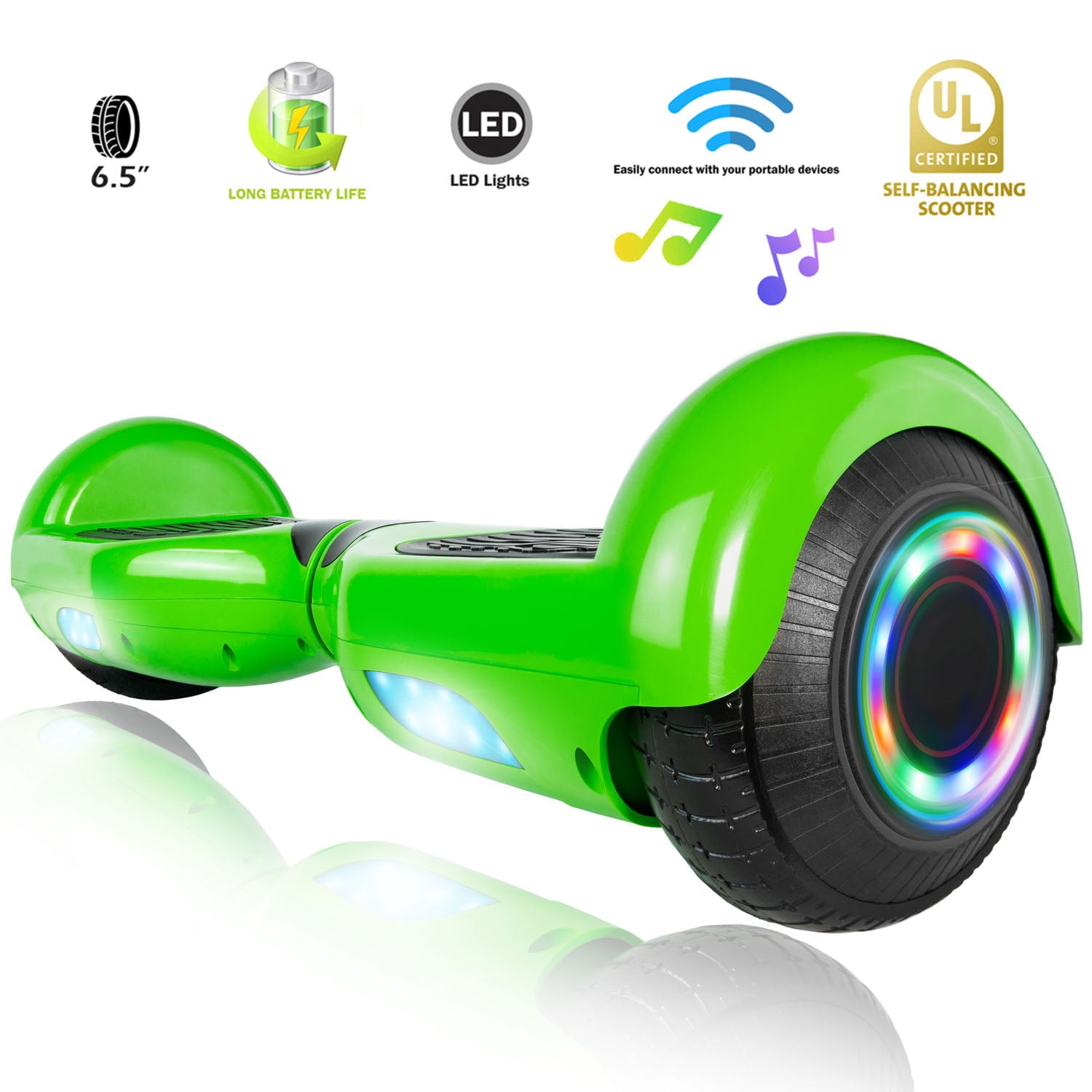 XPRIT HoverBoard With 6.5 Tires Up to 6.4KM Range Bluetooth UL2272 Certified LED Wheels Green Walmart