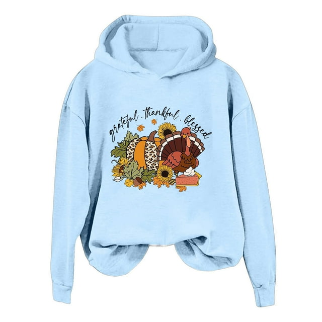 Thanksgiving Women's Printed Casual Hoodie With Pocket And Adjustable Drawstring